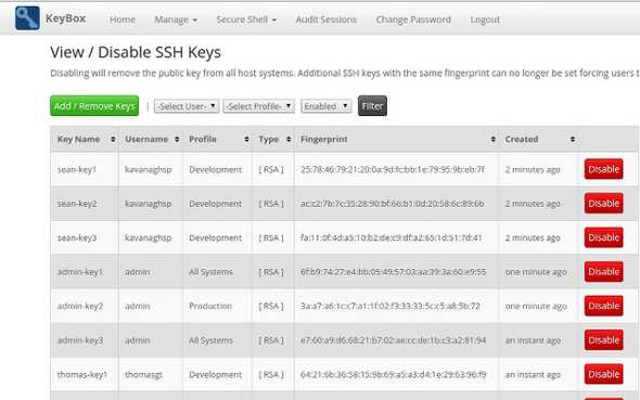 Screenshot of KeyBox that show to to manage SSH keys