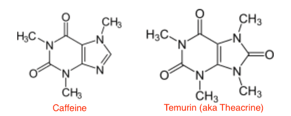 Visualization of caffeine and theacrine (temurin) molecules